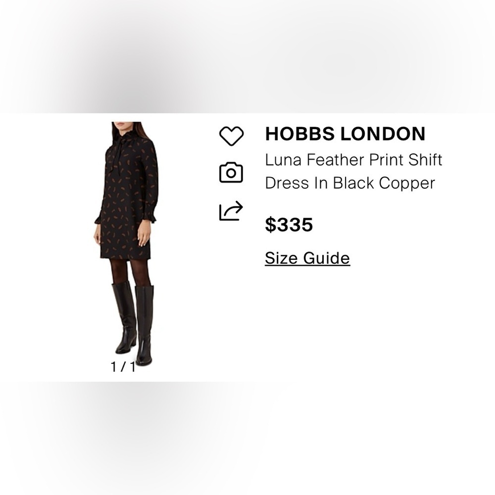 Hobbs London Elegant Black Mini Dress with Brown Accents size 4